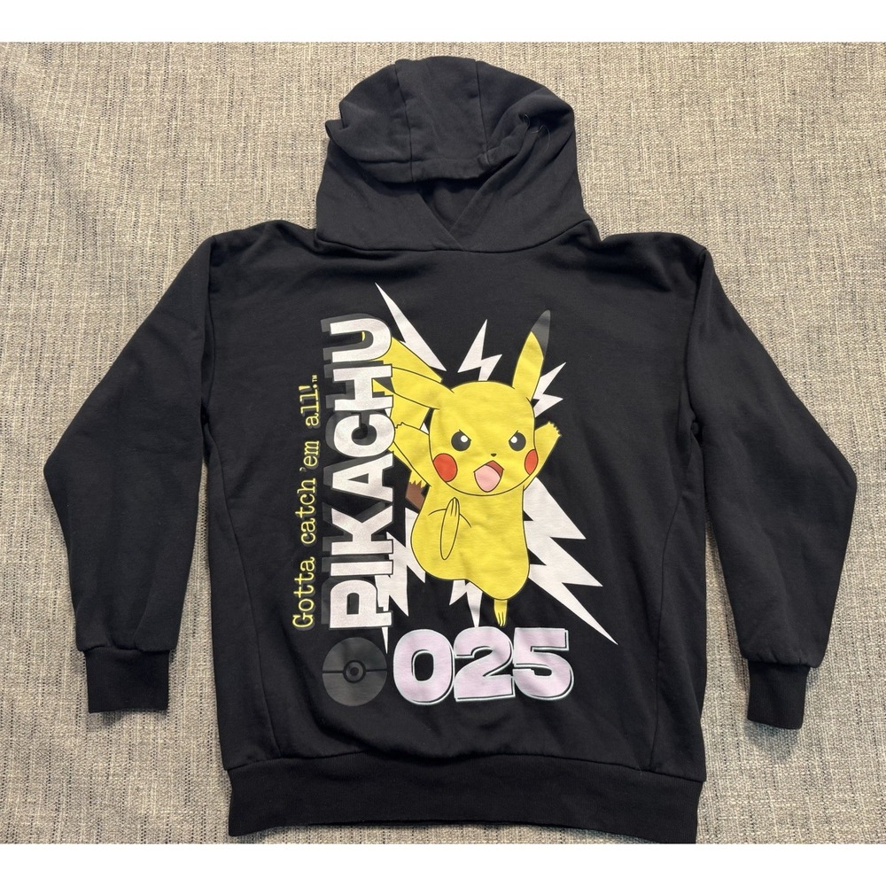 Pokemon Pikachu Black Hoodie 2023 License Gotta Catch Em All! 025 12-13 Years Sz